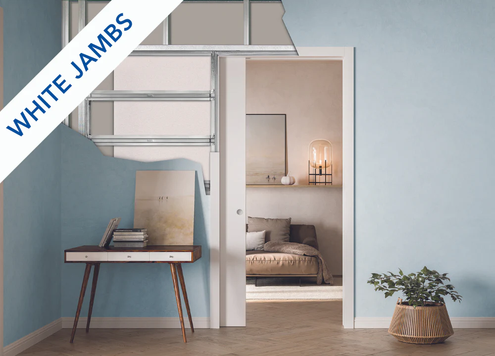 Classic SINGLE Pocket Door System - White Jambs