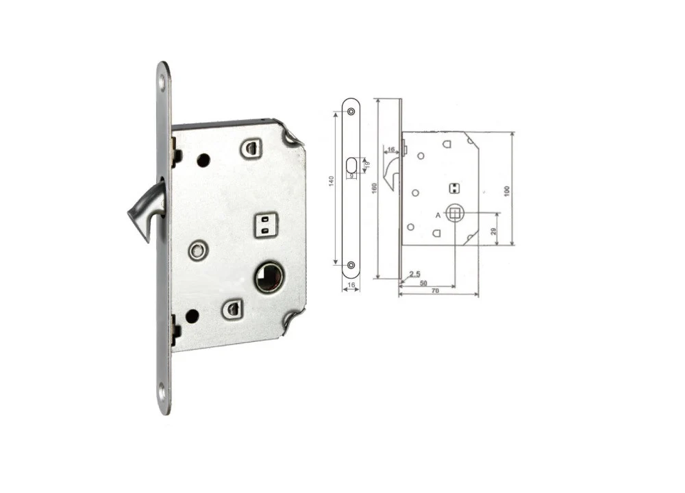 Round  Bathroom / Privacy Lock Set For Sliding Pocket Door - Satin Chrome - Image 2